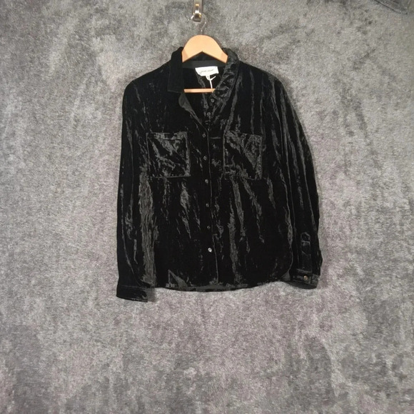 Dear John velvet button down blouse black long sleeve women's size extra small - Picture 1 of 9
